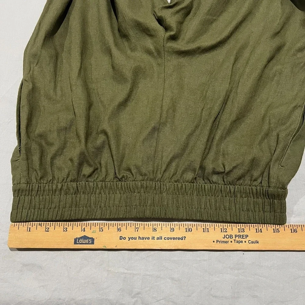 NWT Zara Womens Green Linen Blend Elastic Waist Wide-Leg Boho Flowy Pants M